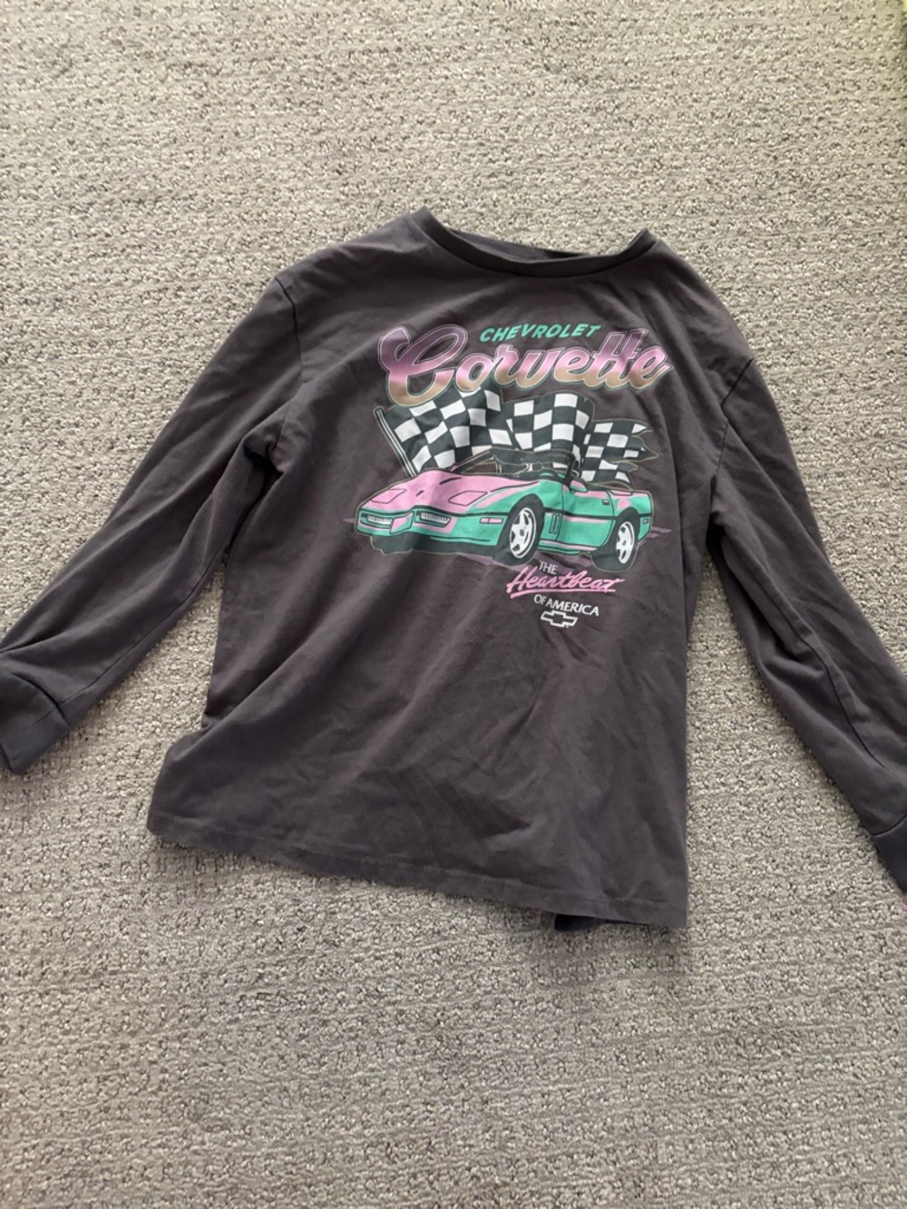 Chevrolet Corvette Kids Long-Sleeve Tee - Black with Pink & Green Graphic